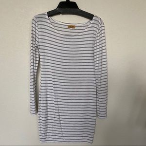 Piko Grey and White Striped Long Sleeve Dress